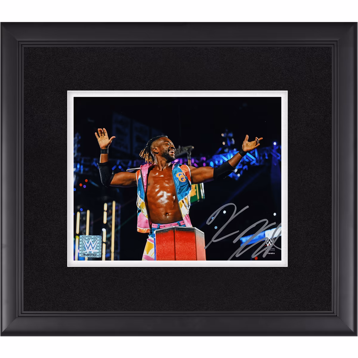 Kofi Kingston WWE Autographed Framed 8" x 10" Standing On Ropes Photograph