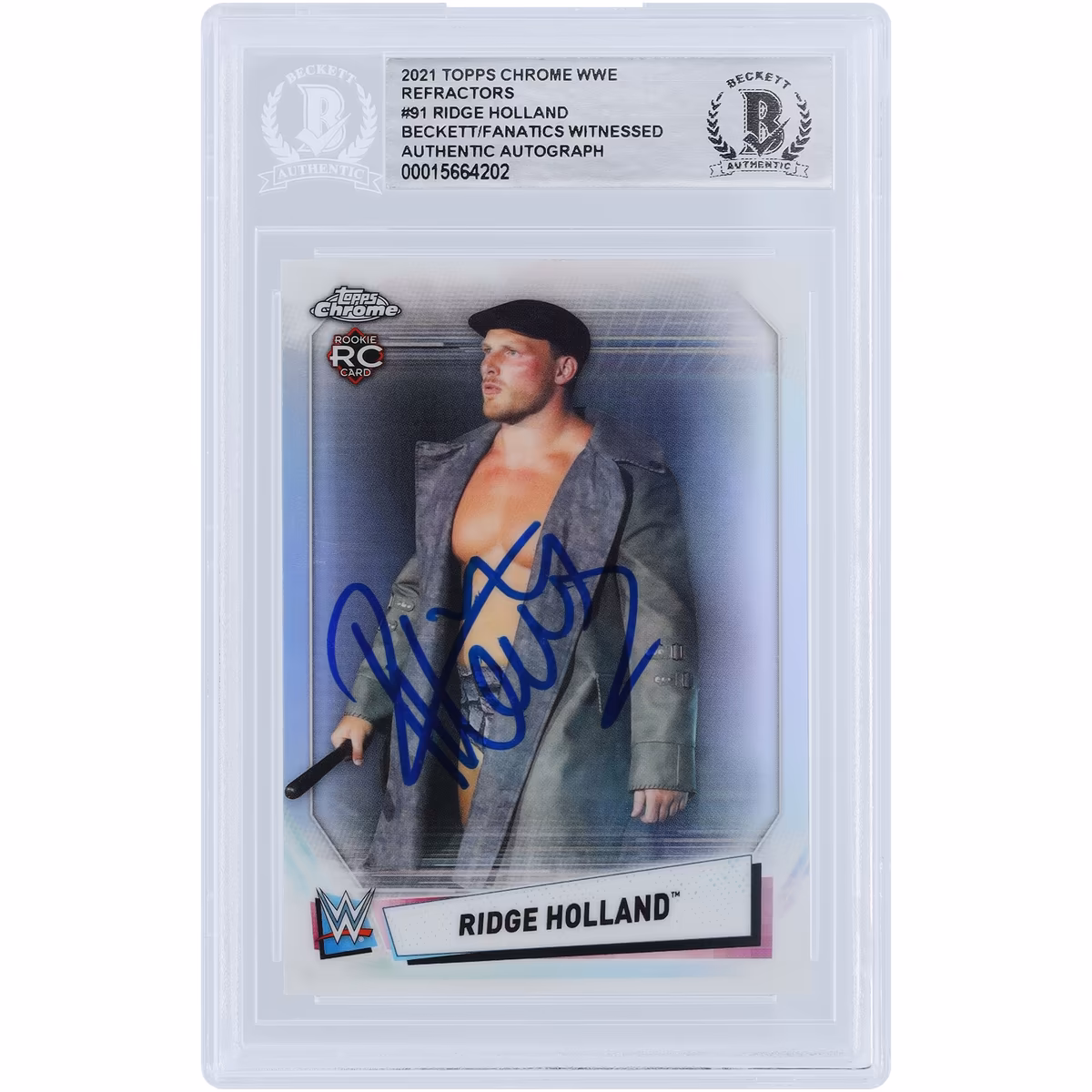 Ridge Holland WWE Autographed 2021 Topps Chrome Refractors #91 Beckett Fanatics Witnessed Authenticated Rookie Card 1 Ridge Holland WWE Autographed 2021 Topps Chrome Refractors #91 Beckett Fanatics Witnessed Authenticated Rookie Card