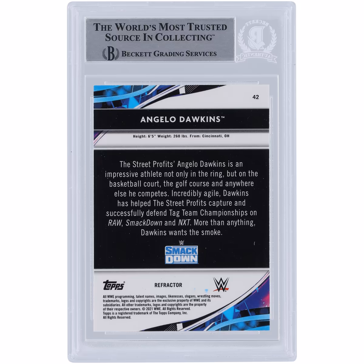 Angelo Dawkins WWE Autographed 2021 Topps Finest Refractors #42 Beckett Fanatics Witnessed Authenticated Card 3 Angelo Dawkins WWE Autographed 2021 Topps Finest Refractors #42 Beckett Fanatics Witnessed Authenticated Card