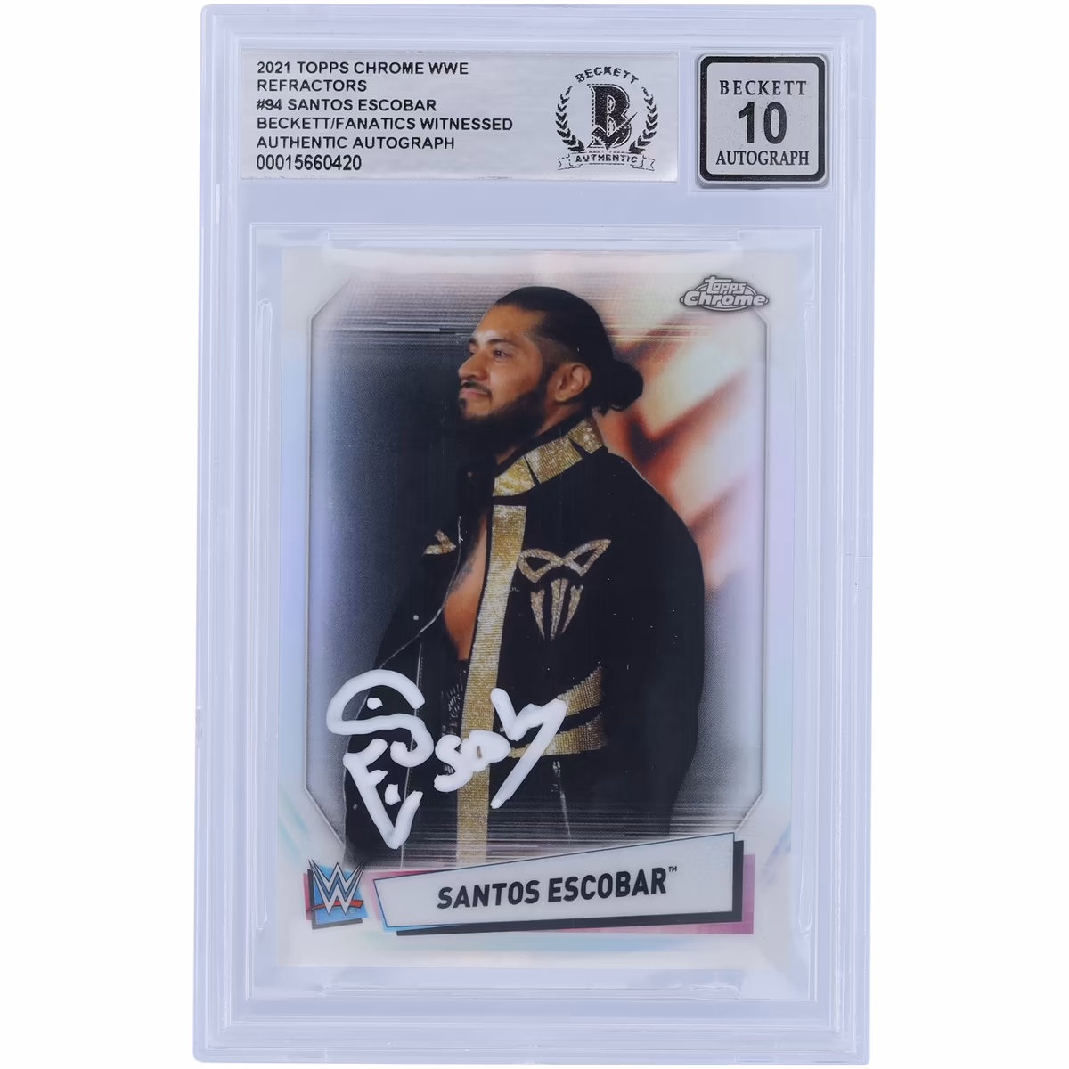 Santos Escobar WWE Autographed 2021 Topps Chrome Refractors #94 Beckett Fanatics Witnessed Authenticated 10 Card