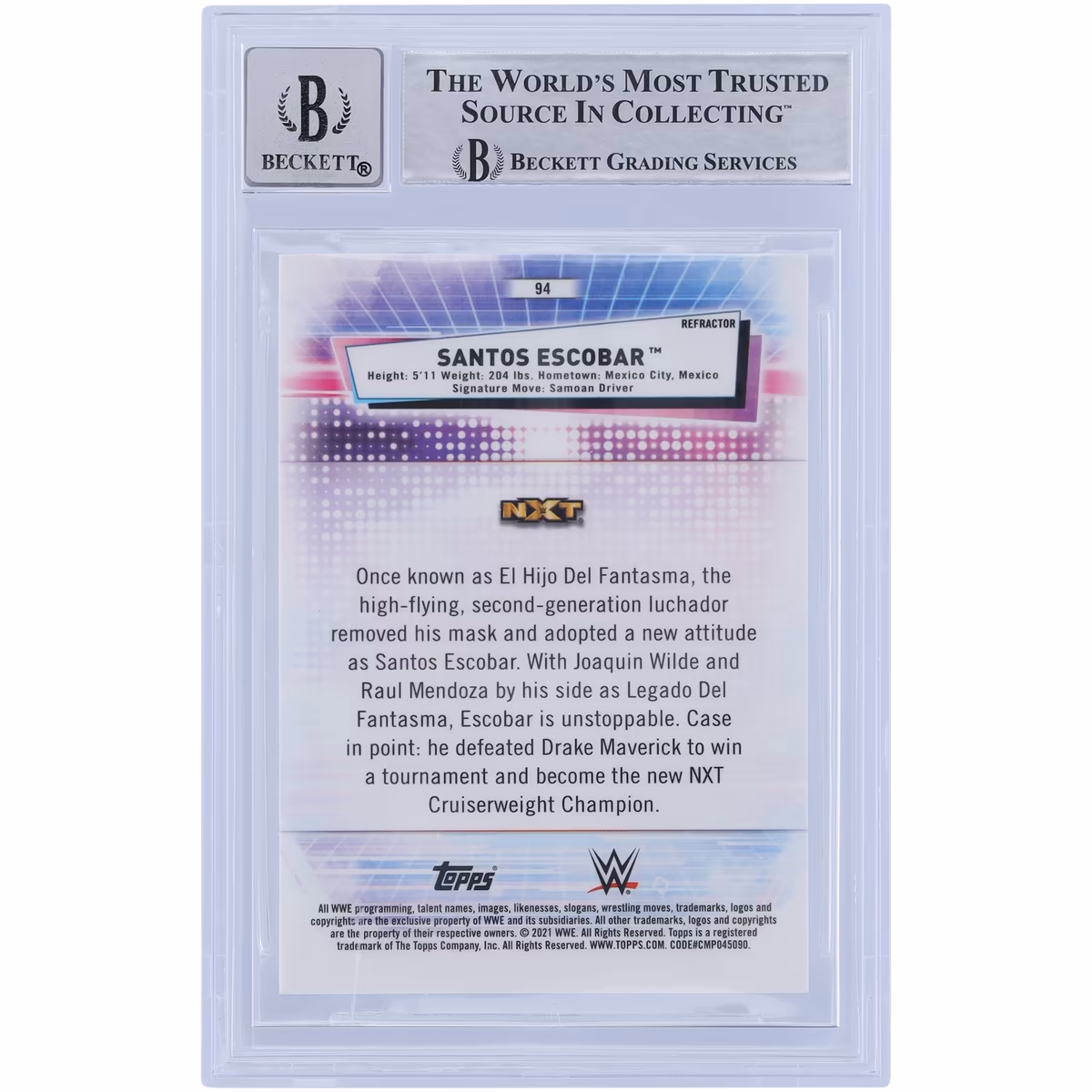 Santos Escobar WWE Autographed 2021 Topps Chrome Refractors #94 Beckett Fanatics Witnessed Authenticated 10 Card 3 Santos Escobar WWE Autographed 2021 Topps Chrome Refractors #94 Beckett Fanatics Witnessed Authenticated 10 Card