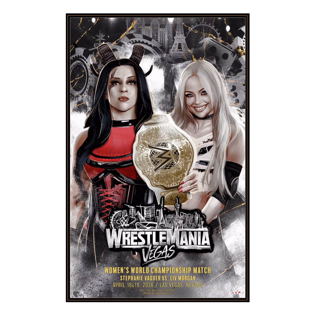 Stephanie Vaquer vs. Liv Morgan WWE Unsigned 24" x 36" WrestleMania 42 Jonathan Bartlett Art Print