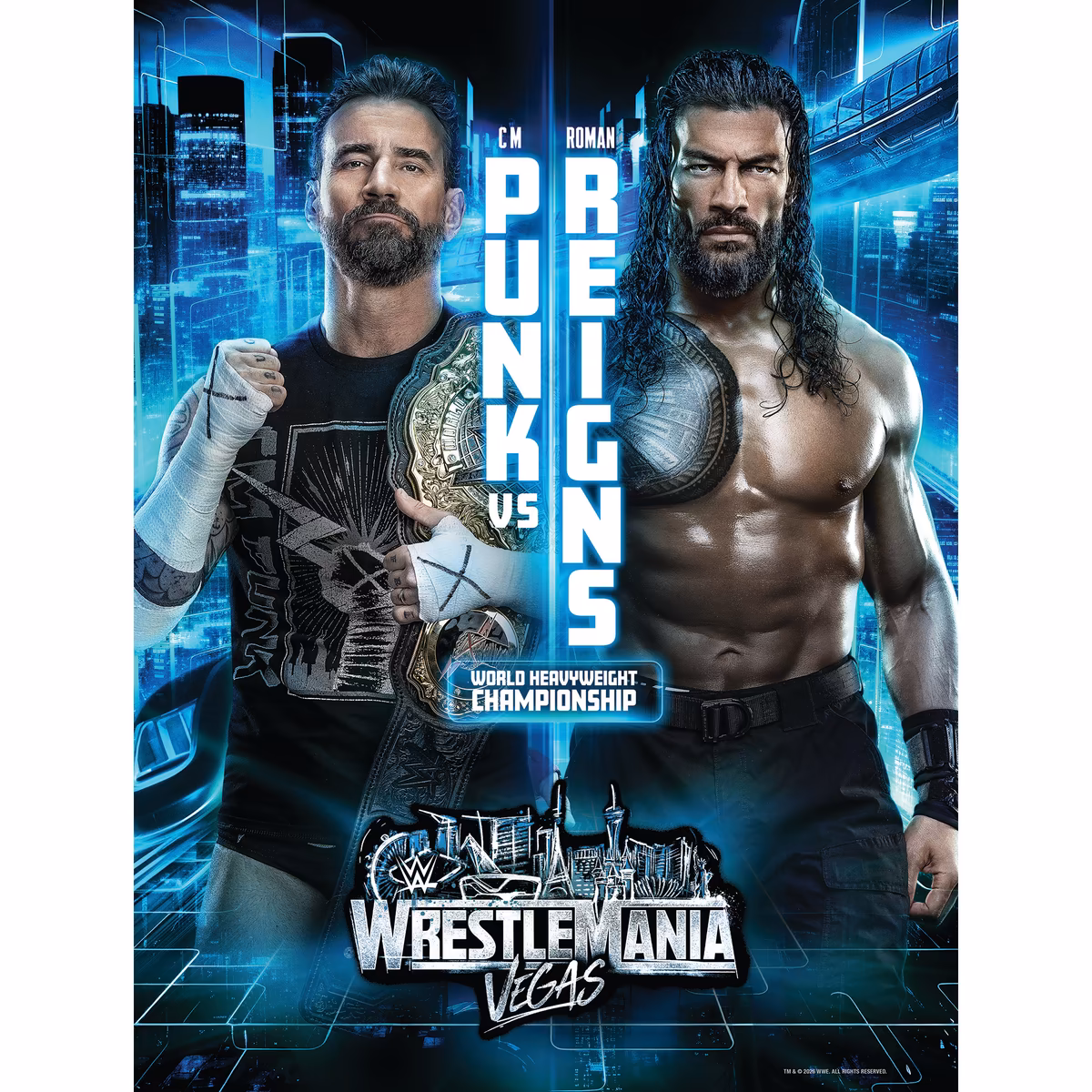 CM Punk vs. Roman Reigns WWE Unsigned 18" x 24" WrestleMania 42 Night 2 Main Event Match-Up Graphic Photograph 1 CM Punk vs. Roman Reigns WWE Unsigned 18" x 24" WrestleMania 42 Night 2 Main Event Match-Up Graphic Photograph