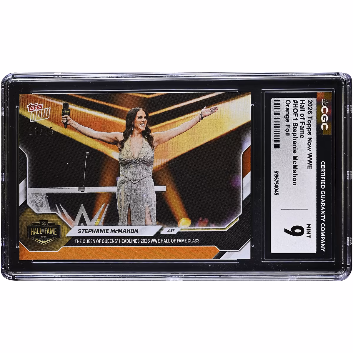 Stephanie McMahon WWE 2026 Topps Now Hall of Fame Orange Foil #HOF1 #/25 CGC Authenticated 9 Card 4 Stephanie McMahon WWE 2026 Topps Now Hall of Fame Orange Foil #HOF1 #/25 CGC Authenticated 9 Card