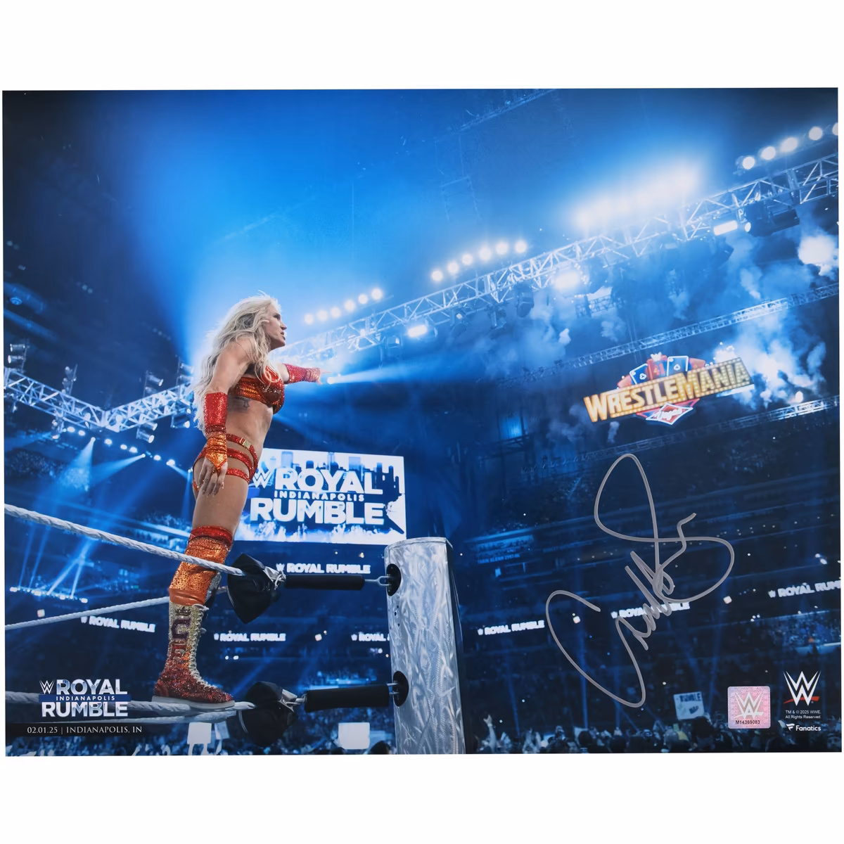 Charlotte Flair WWE Autographed 16" x 20" 2025 Royal Rumble Point Photograph