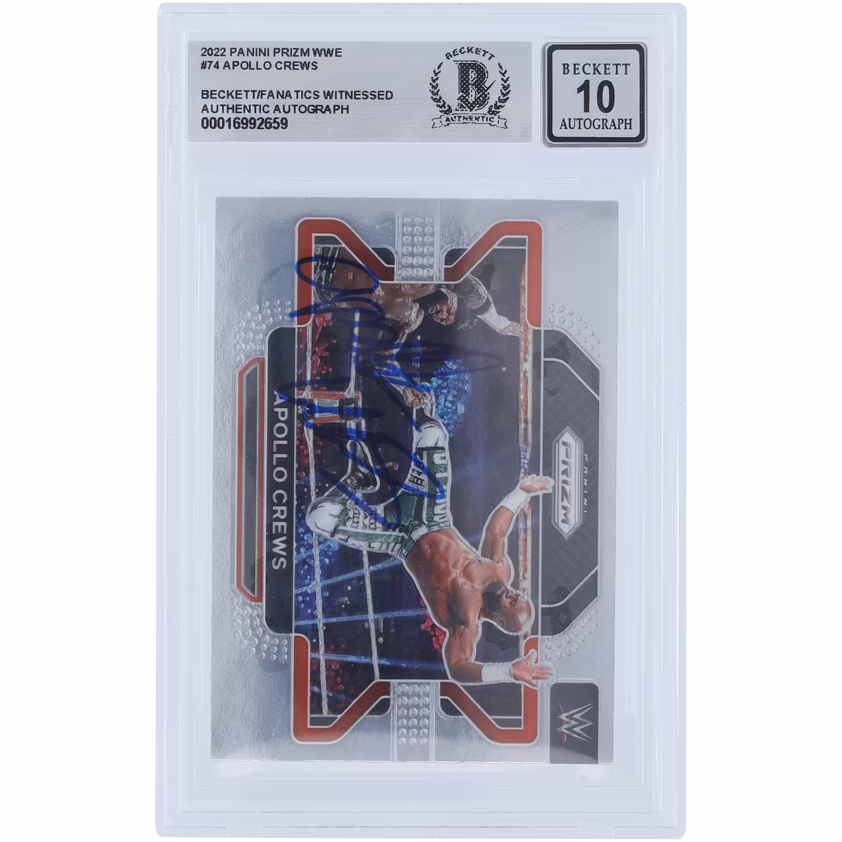 Apollo Crews WWE Autographed 2022 Panini Prizm #74 Beckett Fanatics Witnessed Authenticated 10 Card