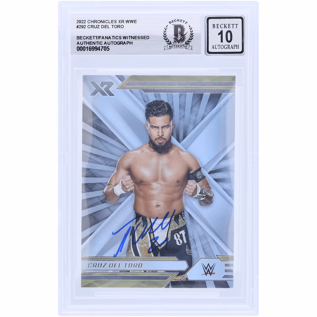 Cruz Del Toro WWE Autographed 2022 Panini Chronicles XR #292 Beckett Fanatics Witnessed Authenticated 10 Card 6 Cruz Del Toro WWE Autographed 2022 Panini Chronicles XR #292 Beckett Fanatics Witnessed Authenticated 10 Card
