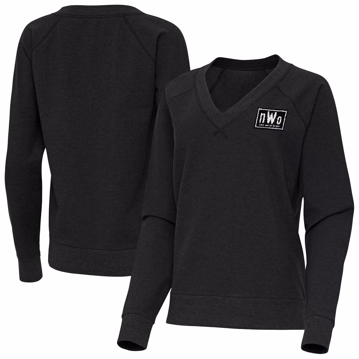 Women's Antigua Heather Black nWo Varsity Tri-Blend V-Neck Long Sleeve T-Shirt