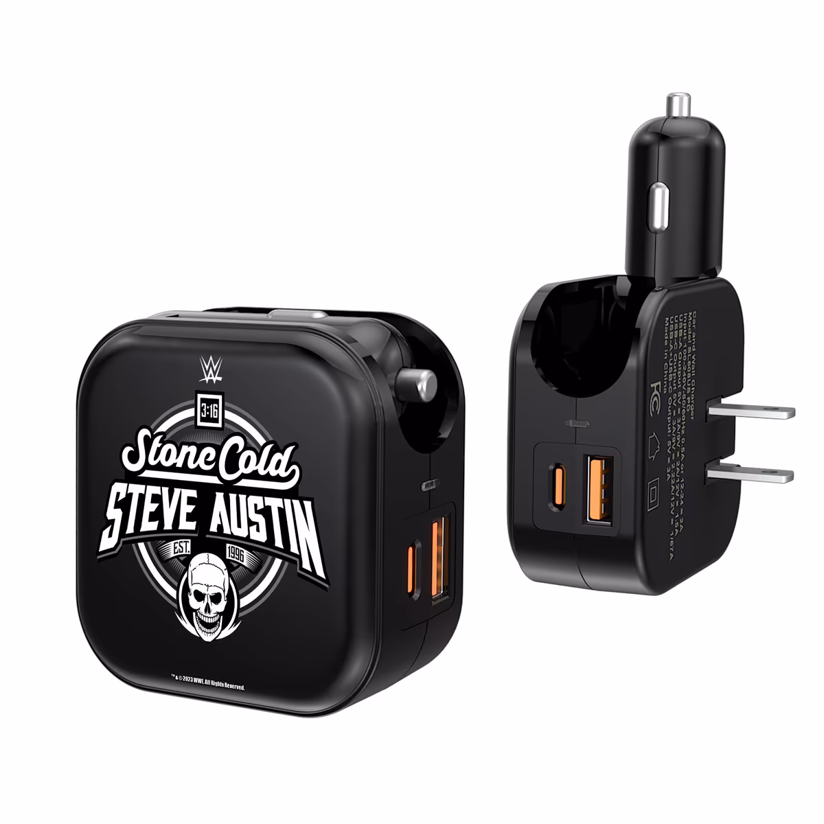 Keyscaper Black "Stone Cold" Steve Austin 2-in-1 USB A & C Charger