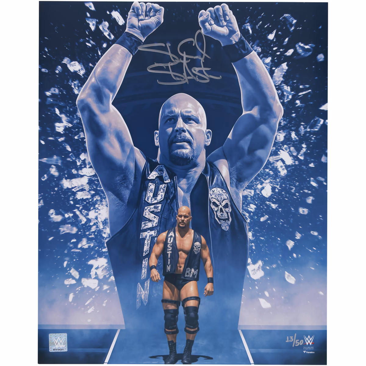 "Stone Cold" Steve Austin WWE Autographed 16" x 20" Photo Print - Art by Brian Konnick - Limited Edition of 50