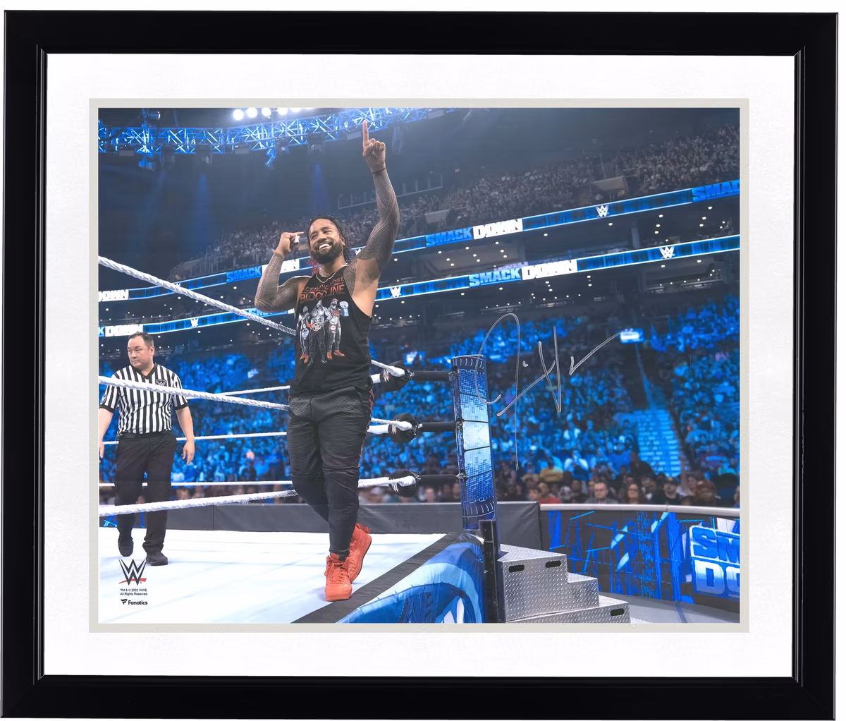 Jimmy Uso Autographed 16" x 20" On Ring Apron 1's Up Photograph 3 Jimmy Uso Autographed 16" x 20" On Ring Apron 1's Up Photograph
