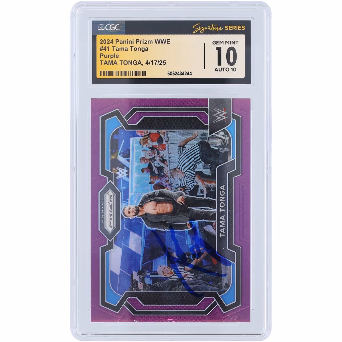 Tama Tonga WWE Autographed 2024 Panini Prizm Purple Prizm #41 #/149 CGC Fanatics Witnessed Authenticated 10/10 Card