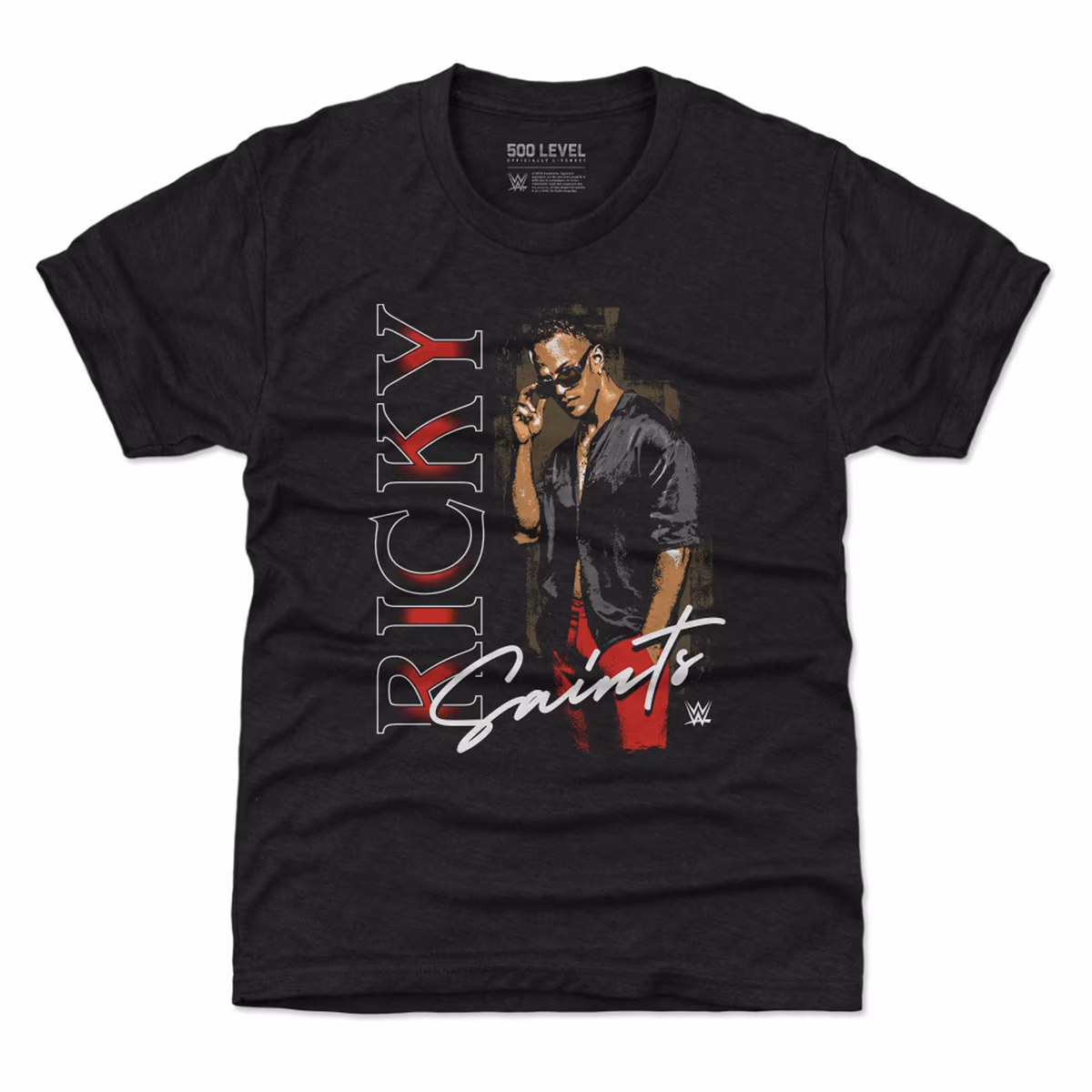 Youth 500 Level Heather Black Ricky Saints Vertical Name T-Shirt