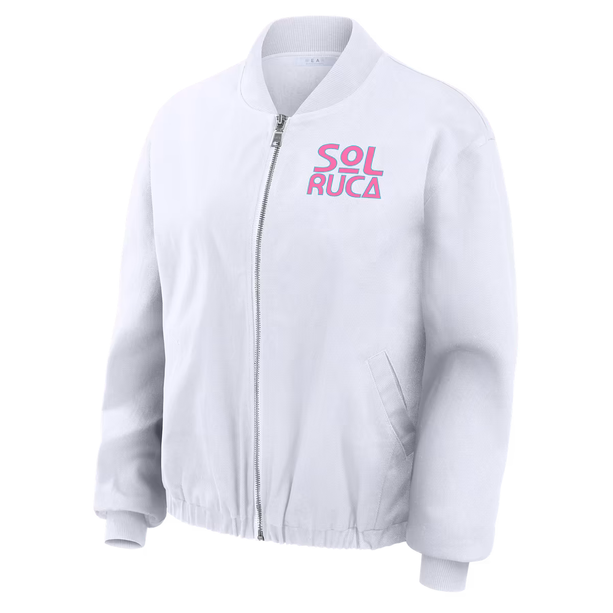 Women's WEAR by Erin Andrews White Sol Ruca Ride The Wave Denim Full-Zip Bomber Jacket 4 Women's WEAR by Erin Andrews White Sol Ruca Ride The Wave Denim Full-Zip Bomber Jacket
