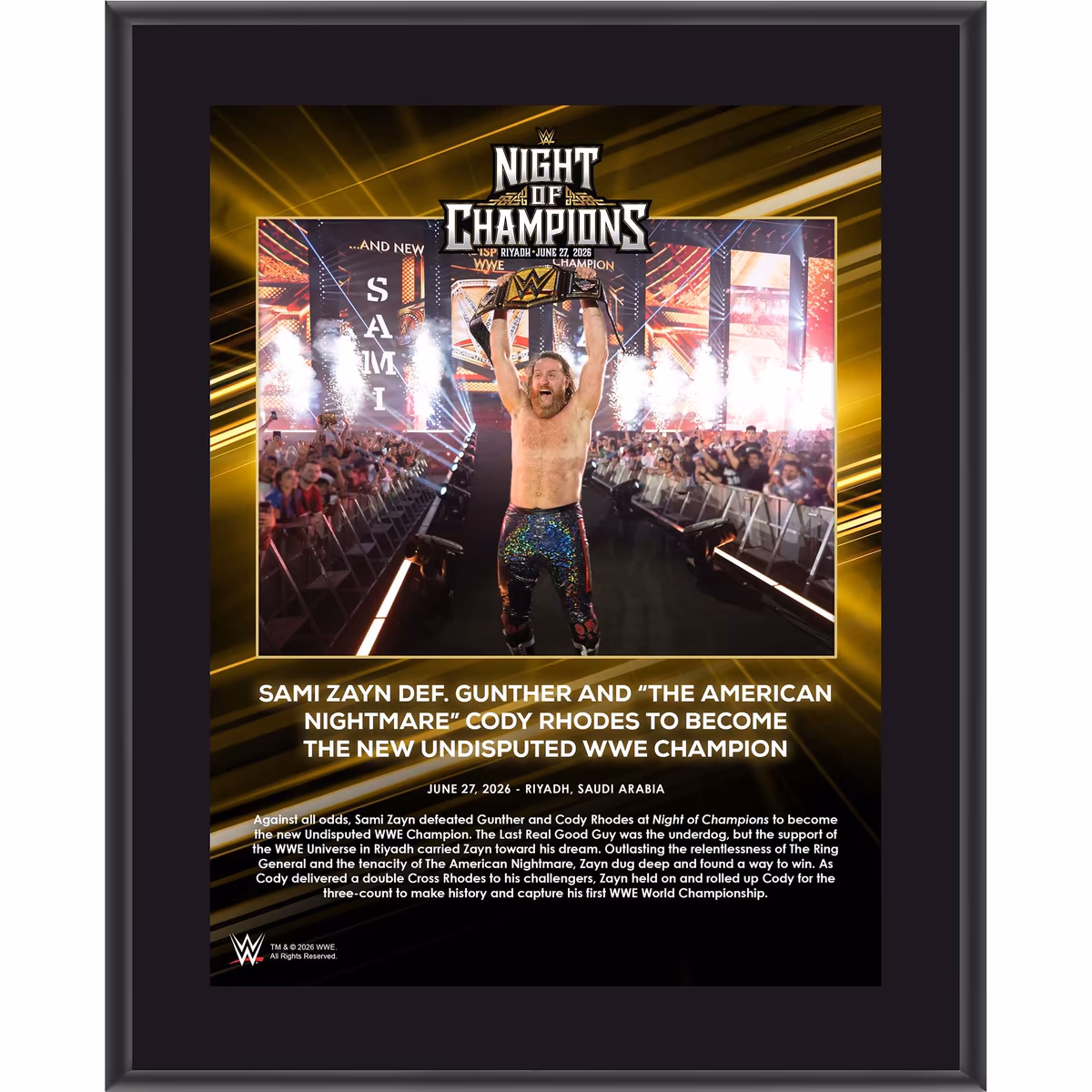 Sami Zayn WWE 10.5" x 13" Night of Champions 2026 Sublimated Plaque