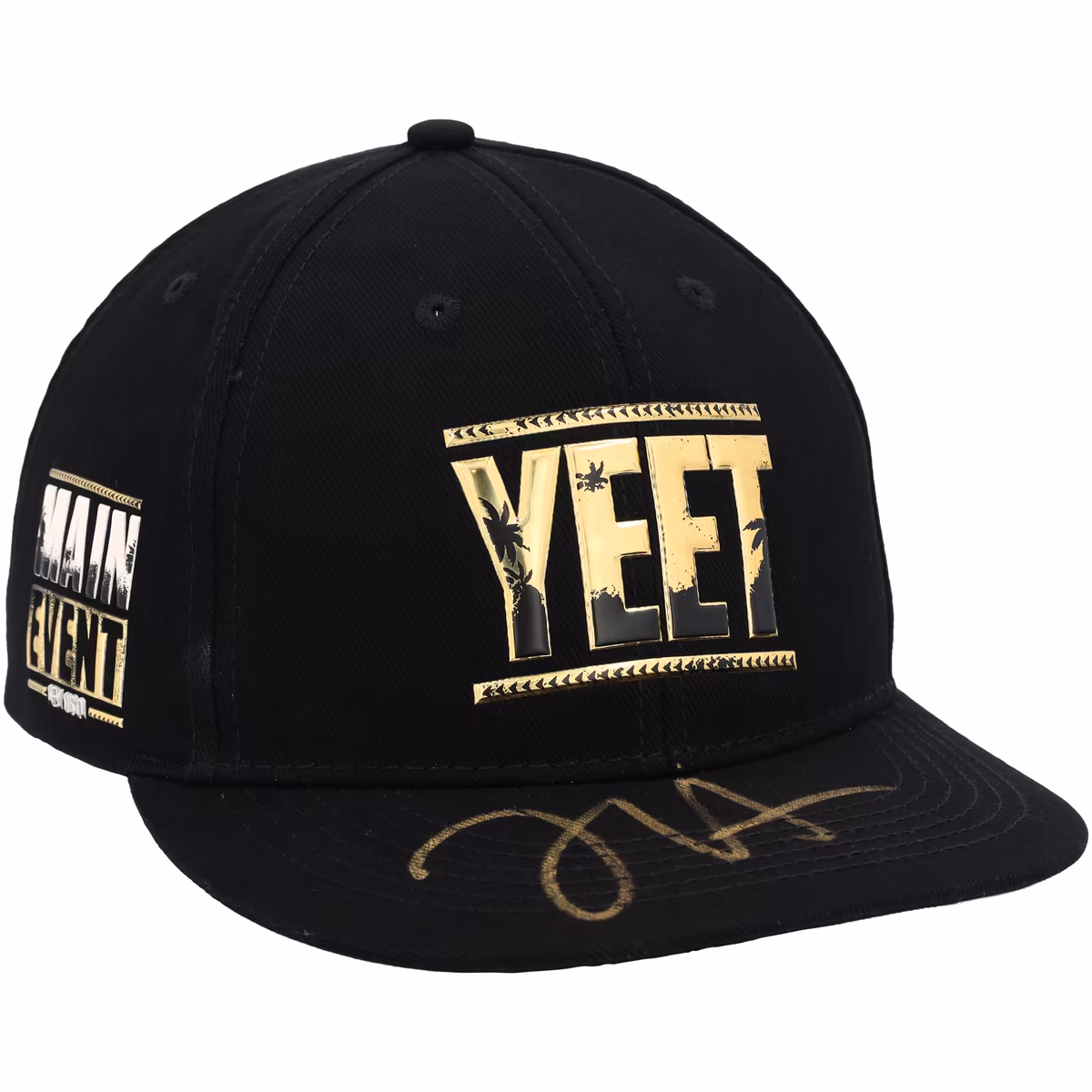 Jey Uso WWE Autographed Black/Gold YEET Snapback Cap 2 Jey Uso WWE Autographed Black/Gold YEET Snapback Cap