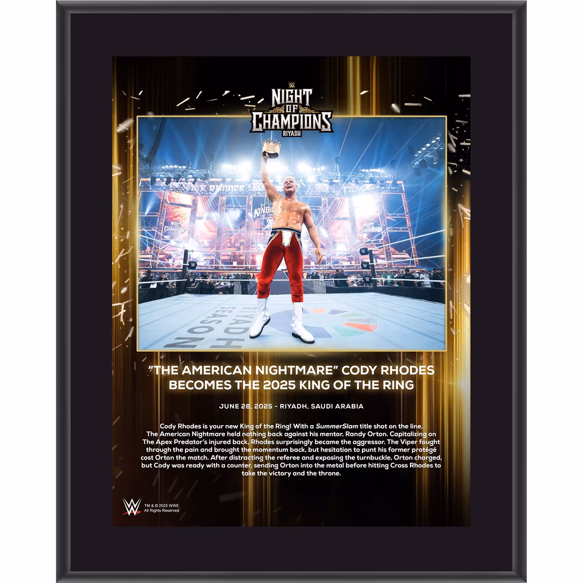 Cody Rhodes WWE 10.5" x 13" 2025 Night of Champions Sublimated Plaque 1 Cody Rhodes WWE 10.5" x 13" 2025 Night of Champions Sublimated Plaque