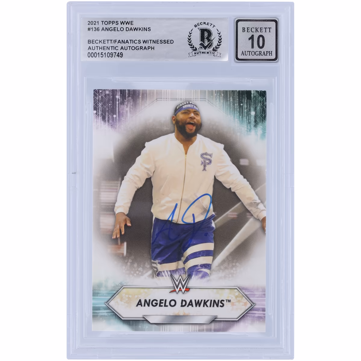 Angelo Dawkins WWE Autographed 2021 Topps #136 Beckett Fanatics Witnessed Authenticated 10 Card 6 Angelo Dawkins WWE Autographed 2021 Topps #136 Beckett Fanatics Witnessed Authenticated 10 Card