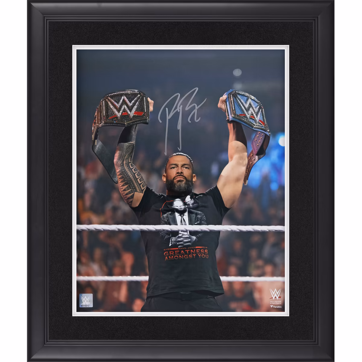 Roman Reigns WWE Autographed Framed 16" x 20" Raising Titles Photograph 2 Roman Reigns WWE Autographed Framed 16" x 20" Raising Titles Photograph