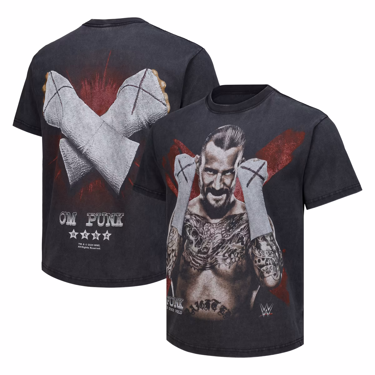 Men's Heather Black CM Punk Wrapped Up Boxy T-Shirt 1 Men's Heather Black CM Punk Wrapped Up Boxy T-Shirt
