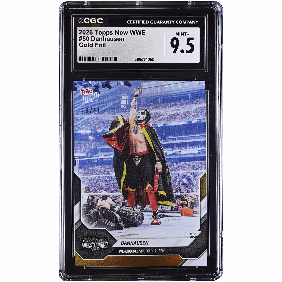 Danhausen WWE 2026 Topps Now Five-Knuckle ShuffleHausen! Gold Foil #50 #/50 CGC Authenticated MINT+ 9.5 Card