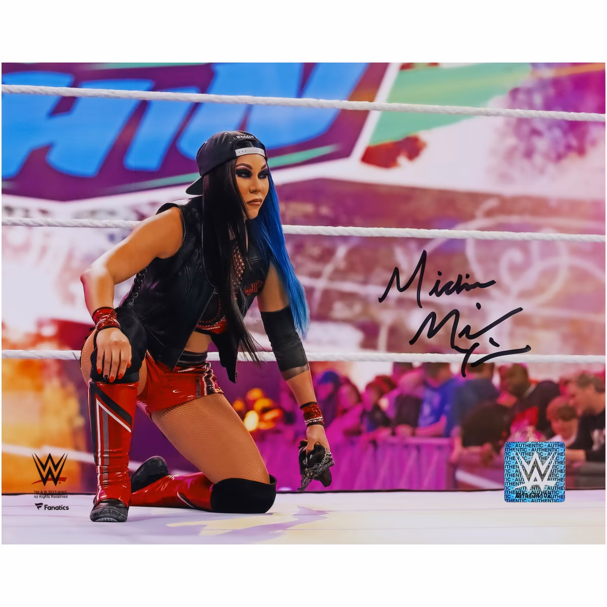 Michin WWE Autographed 8" x 10" In Ring Kneeling Down Photograph