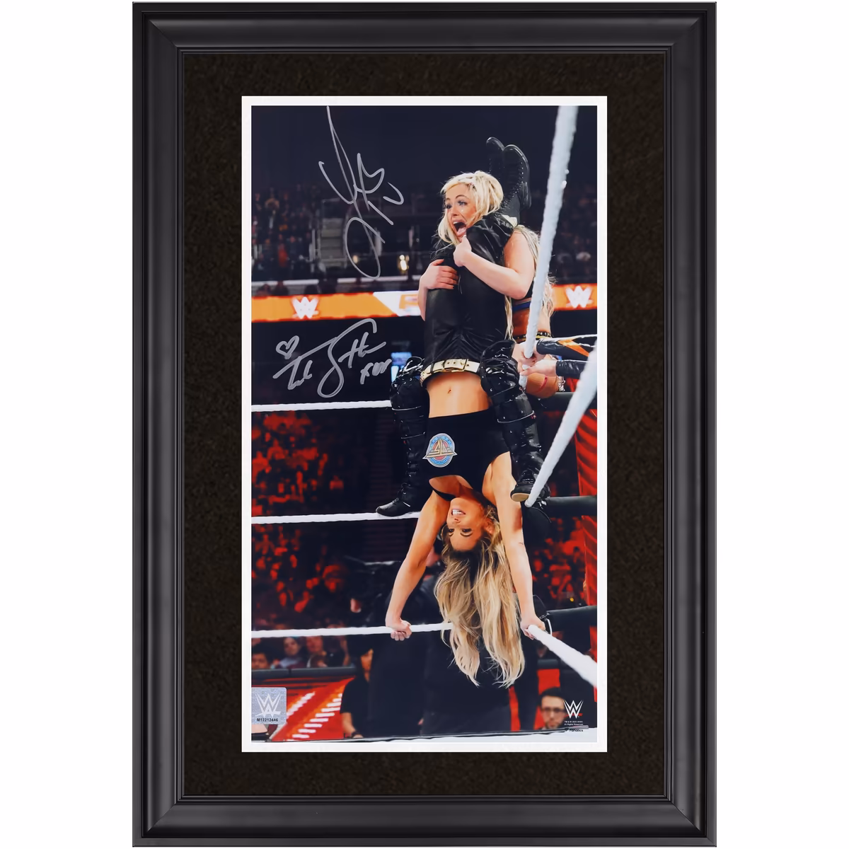 Trish Stratus & Liv Morgan WWE Autographed Framed 10" x 18" Hurricanrana Photograph