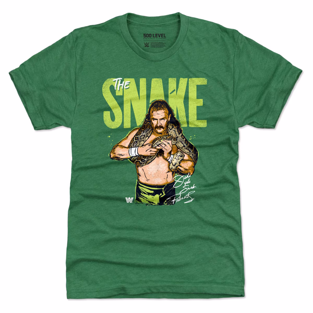 Men's 500 Level Heather Green Jake "The Snake" Roberts Premium Tri-Blend T-Shirt 2 Men's 500 Level Heather Green Jake "The Snake" Roberts Premium Tri-Blend T-Shirt