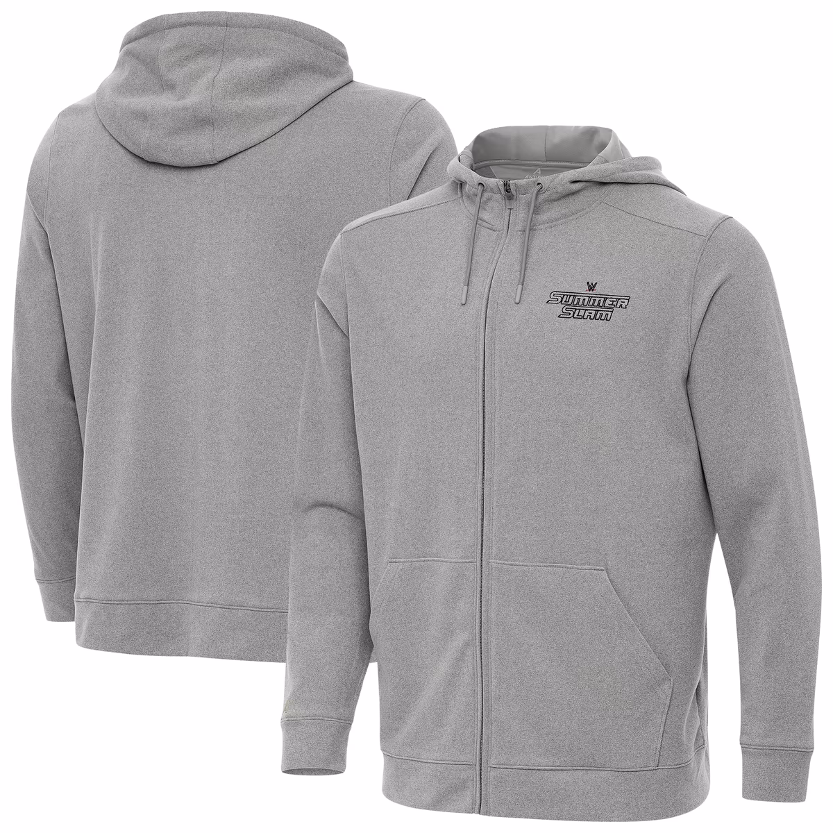 Men's Antigua Heather Gray SummerSlam Effortless Full-Zip Hoodie 2 Men's Antigua Heather Gray SummerSlam Effortless Full-Zip Hoodie