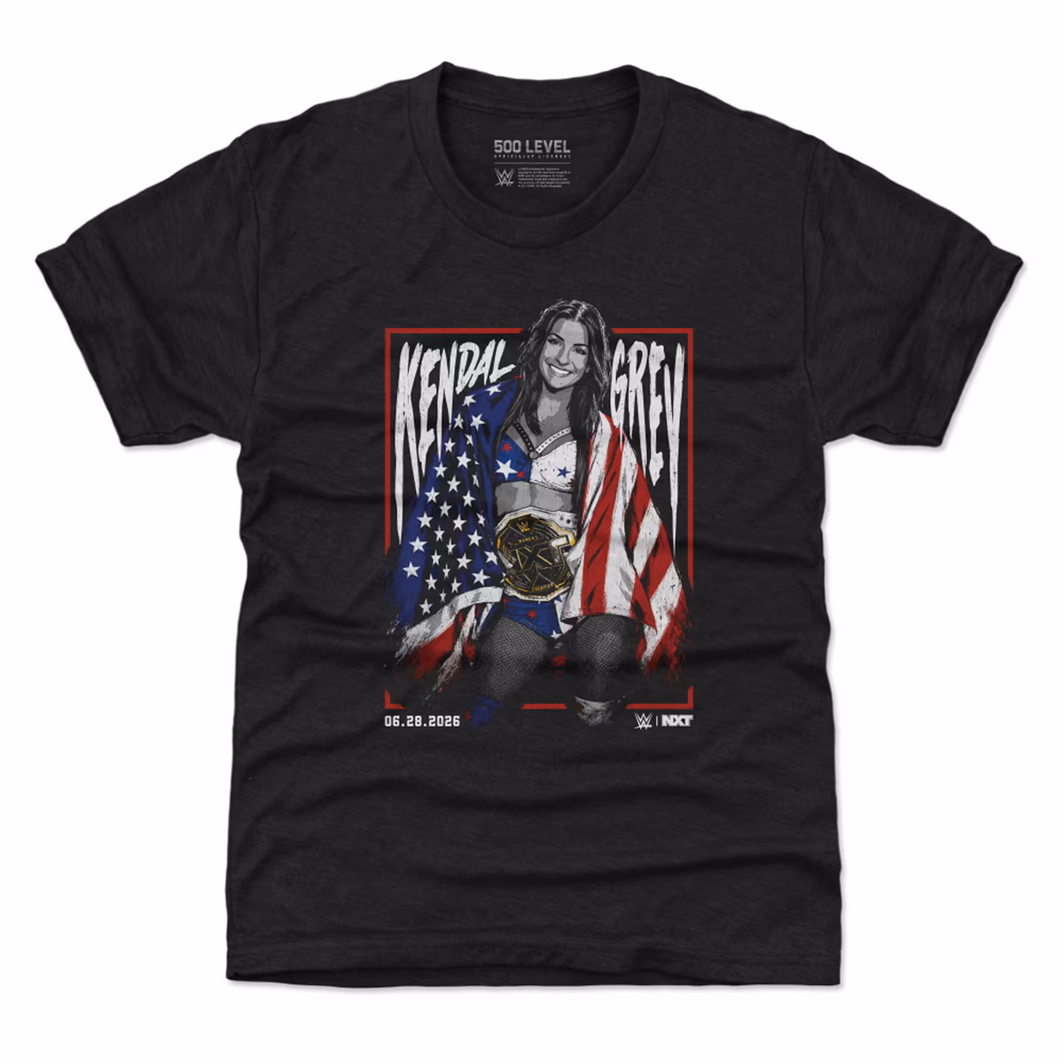 Youth 500 Level Black Kendal Grey NXT Champ Flag T-Shirt 2 Youth 500 Level Black Kendal Grey NXT Champ Flag T-Shirt