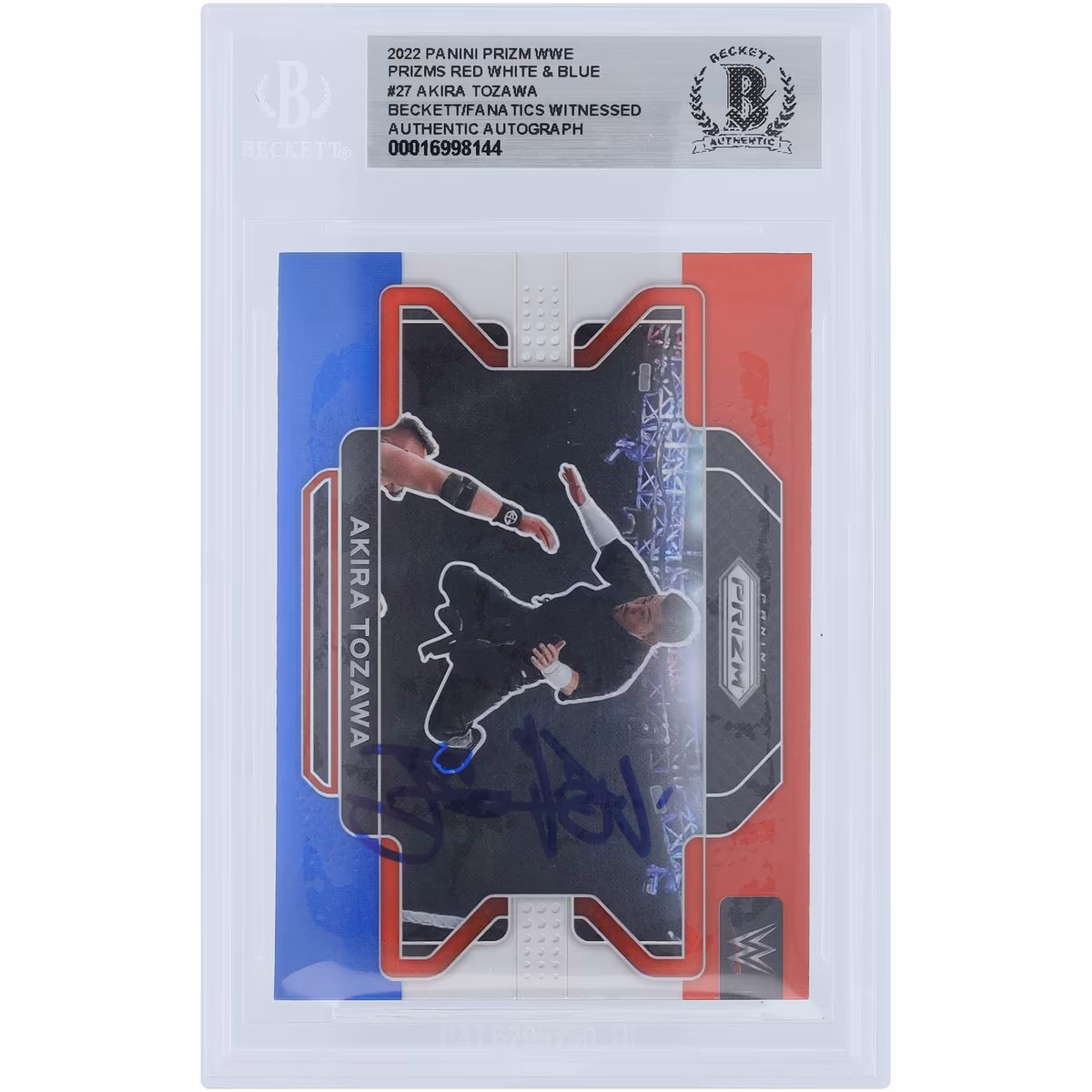 Akira Tozawa WWE Autographed 2022 Panini Prizm Red White & Blue Prizm #27 Beckett Fanatics Witnessed Authenticated Card 6 Akira Tozawa WWE Autographed 2022 Panini Prizm Red White & Blue Prizm #27 Beckett Fanatics Witnessed Authenticated Card