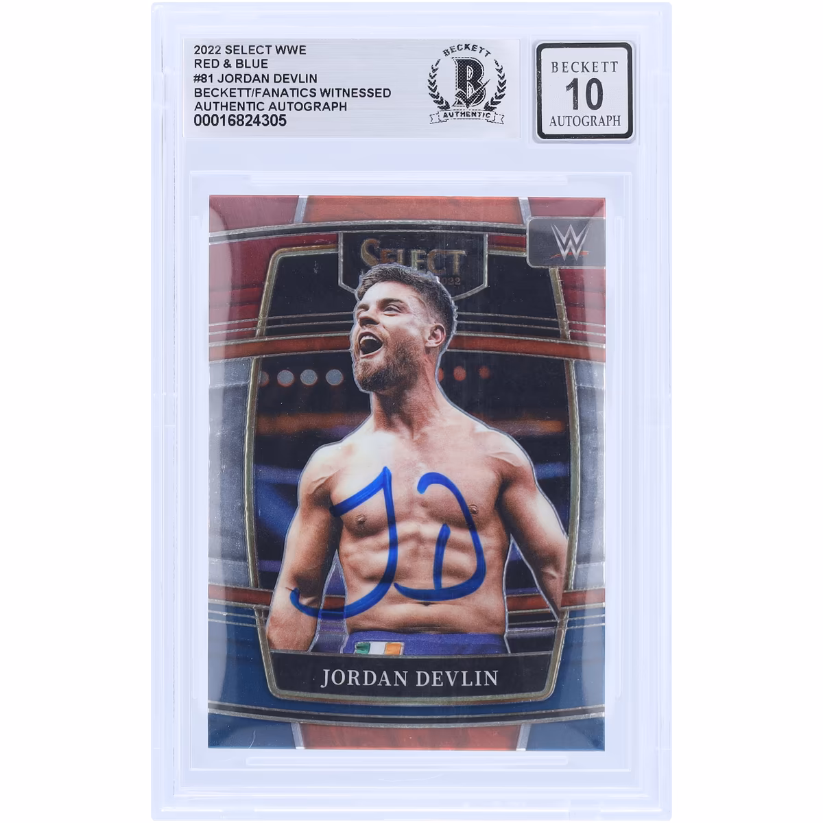 JD McDonagh WWE Autographed 2022 Panini Select Red & Blue #81 Beckett Fanatics Witnessed Authenticated 10 Card