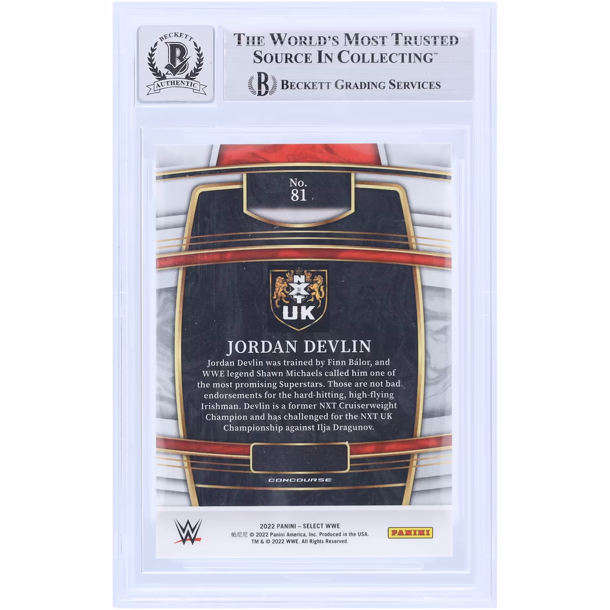 JD McDonagh WWE Autographed 2022 Panini Select Red & Blue #81 Beckett Fanatics Witnessed Authenticated 10 Card 3 JD McDonagh WWE Autographed 2022 Panini Select Red & Blue #81 Beckett Fanatics Witnessed Authenticated 10 Card