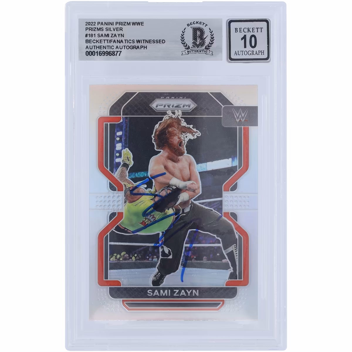 Sami Zayn WWE Autographed 2022 Panini Prizm Silver Prizm #181 Beckett Fanatics Witnessed Authenticated 10 Card