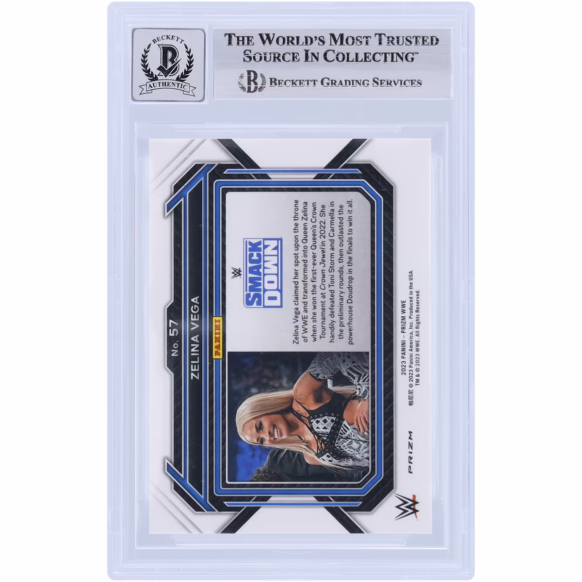 Zelina Vega WWE Autographed 2023 Panini Prizm Hyper Prizm #57 Beckett Fanatics Witnessed Authenticated 10 Card 3 Zelina Vega WWE Autographed 2023 Panini Prizm Hyper Prizm #57 Beckett Fanatics Witnessed Authenticated 10 Card