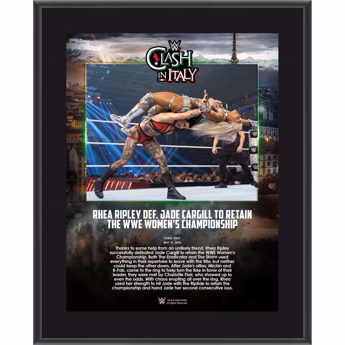 Rhea Ripley WWE 10.5" x 13" Clash in Italy 2026 Sublimated Plaque