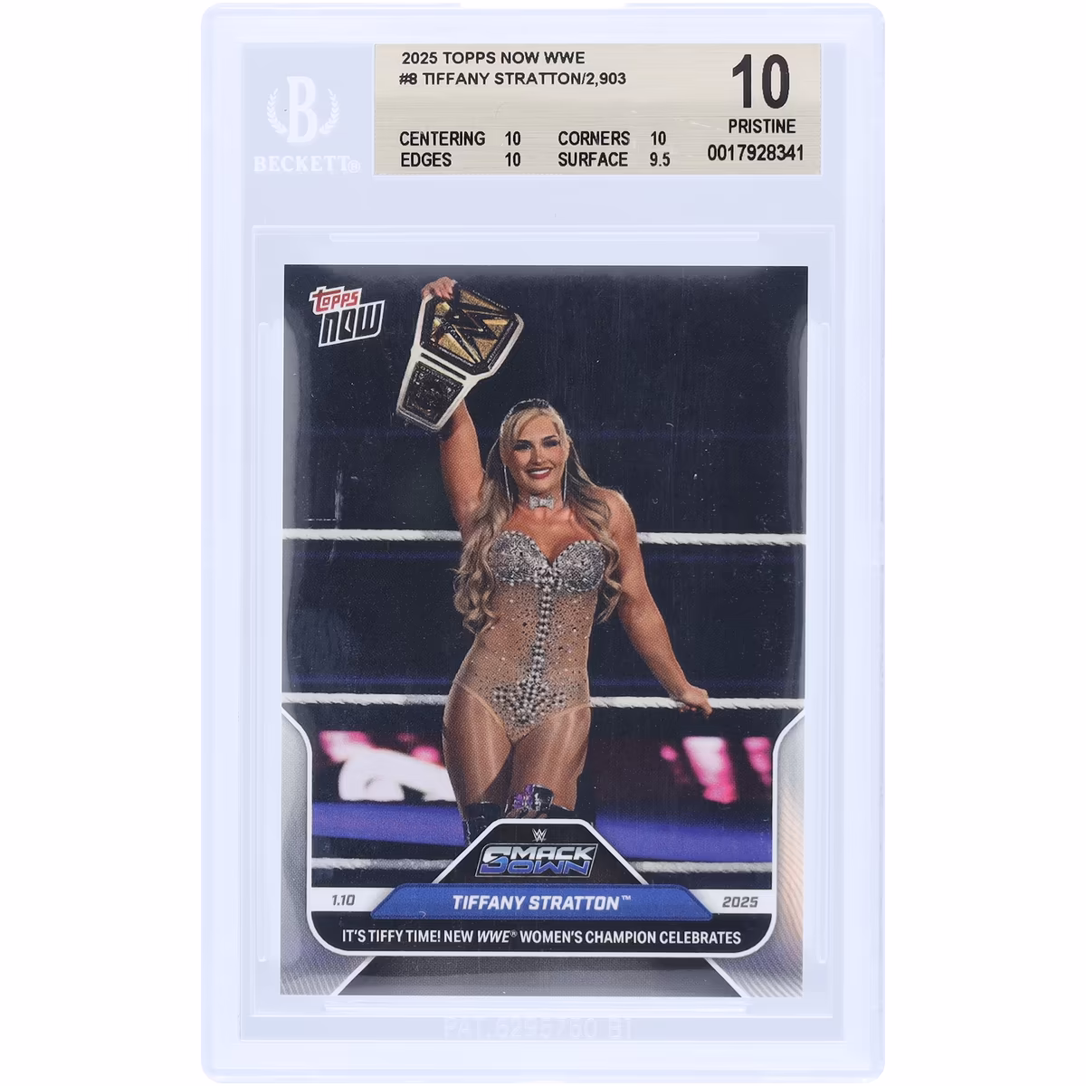 Tiffany Stratton WWE 2025 Topps Now Women's Champion 01.10.25 #8 BGS Authenticated 10 Card - 10,10,10,9.5 Subgrades