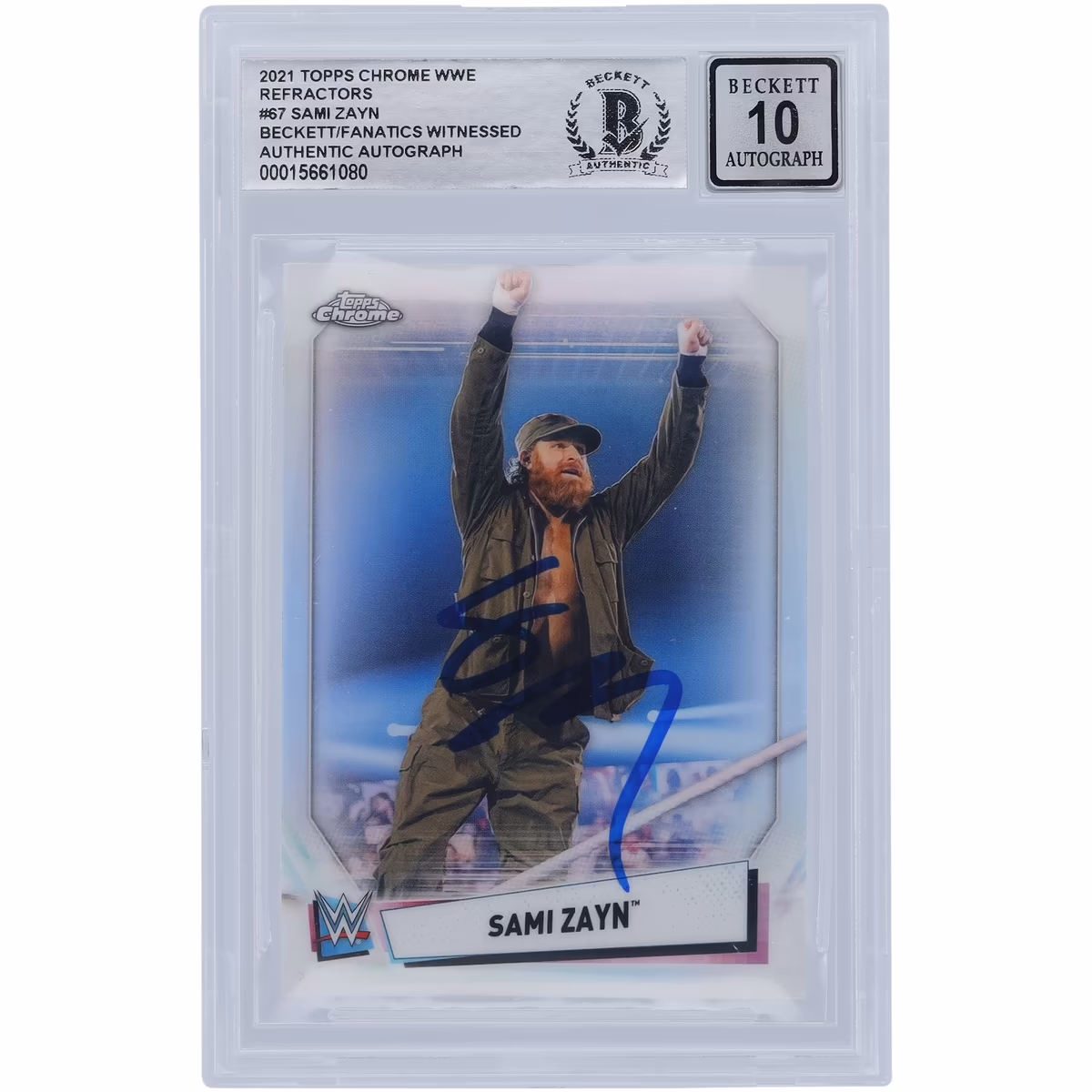 Sami Zayn WWE Autographed 2021 Topps Chrome Refractors #67 Beckett Fanatics Witnessed Authenticated 10 Card
