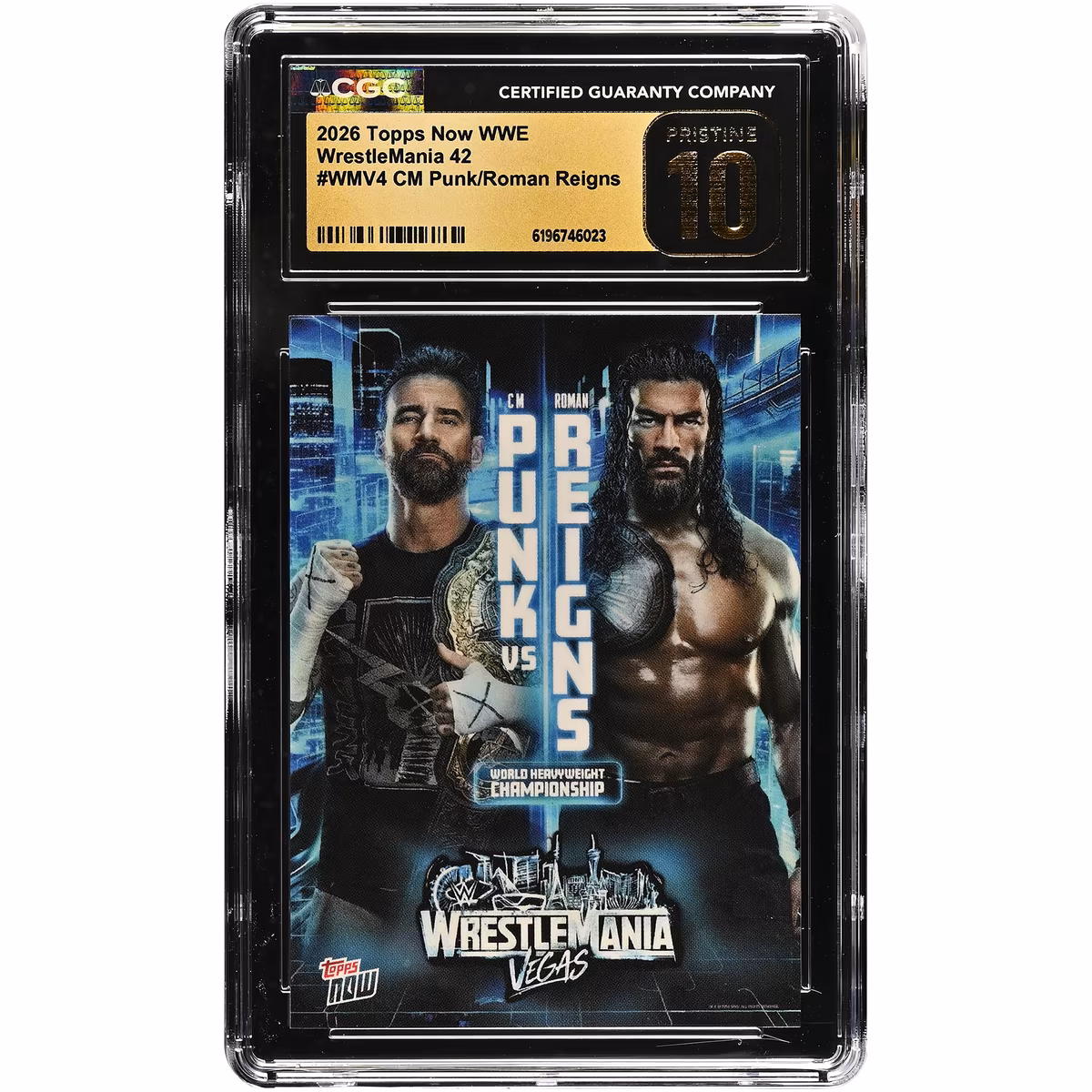 CM Punk & Roman Reigns WWE 2026 Topps Now WrestleMania 42 #WMV4 CGC Authenticated PRISTINE 10 Card 3 CM Punk & Roman Reigns WWE 2026 Topps Now WrestleMania 42 #WMV4 CGC Authenticated PRISTINE 10 Card