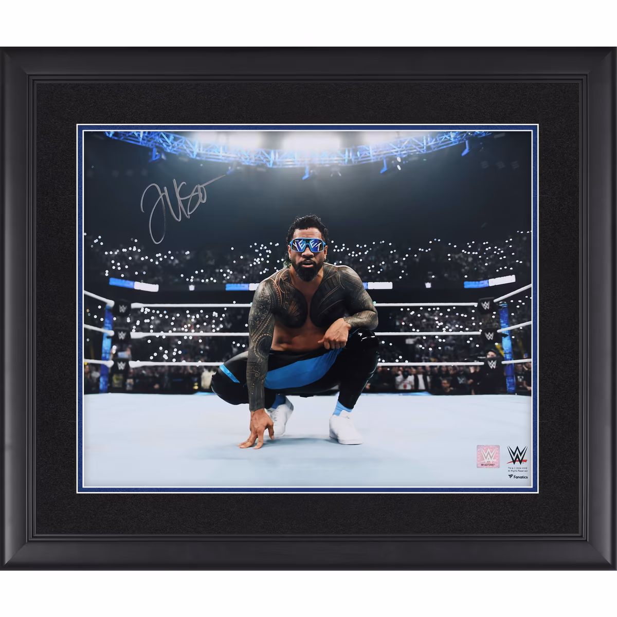 Jey Uso WWE Autographed Framed 16" x 20" Squatting In Ring Photograph 3 Jey Uso WWE Autographed Framed 16" x 20" Squatting In Ring Photograph