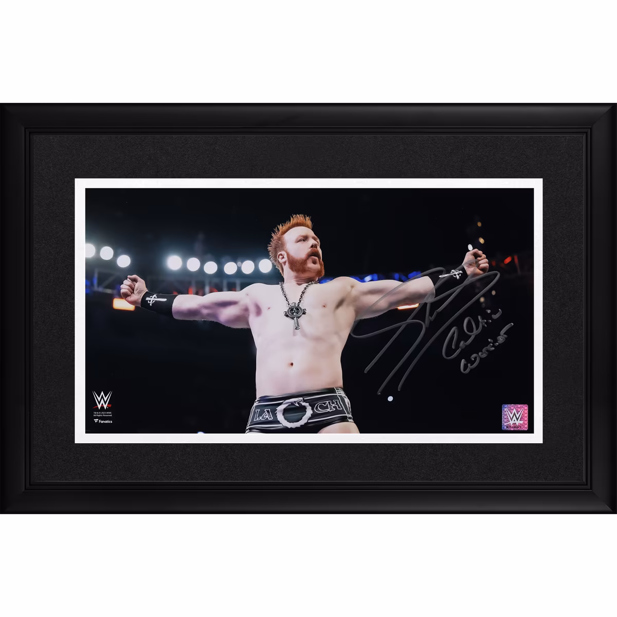 Sheamus WWE Framed Autographed 10" x 18" Arms Out Celtic Cross Photograph with "Celtic Warrior" Inscription 1 Sheamus WWE Framed Autographed 10" x 18" Arms Out Celtic Cross Photograph with "Celtic Warrior" Inscription