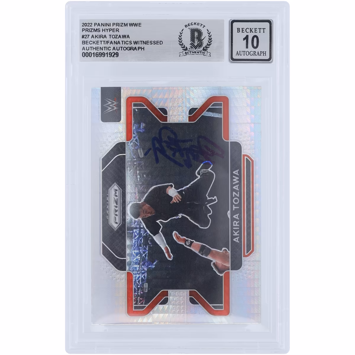 Akira Tozawa WWE Autographed 2022 Panini Prizm Hyper Prizm #27 Beckett Fanatics Witnessed Authenticated 10 Card