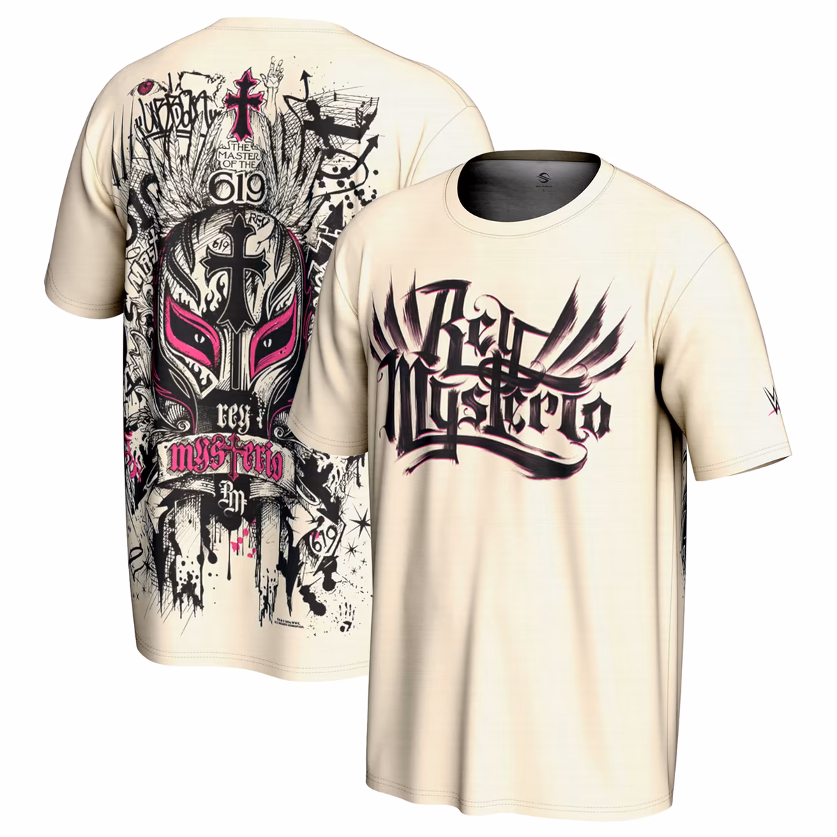 Men's ProSphere Cream Rey Mysterio Graffiti Mask T-Shirt 2 Men's ProSphere Cream Rey Mysterio Graffiti Mask T-Shirt