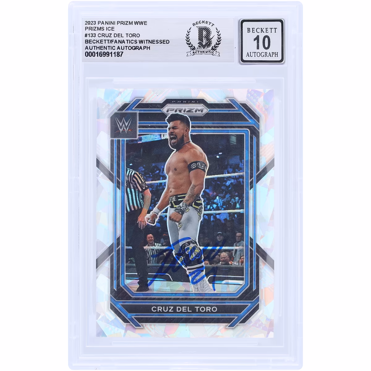 Cruz Del Toro WWE Autographed 2023 Panini Prizm Ice Prizm #133 Beckett Fanatics Witnessed Authenticated 10 Card