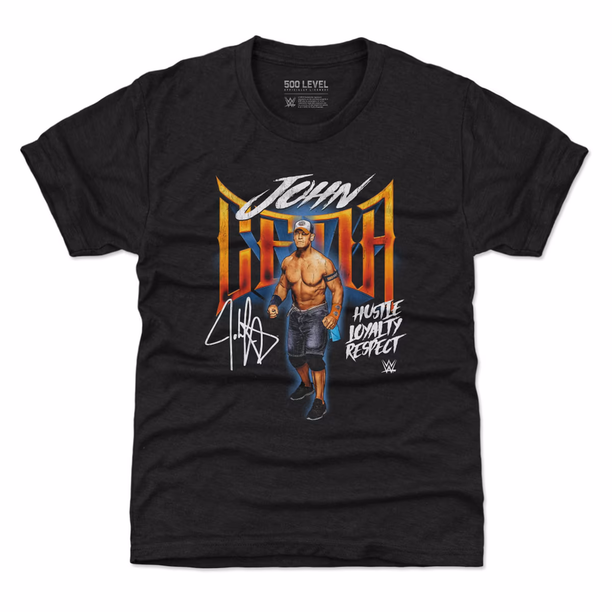 Youth 500 Level  Heather Black John Cena Hustle, Loyalty Respect Grunge T-Shirt