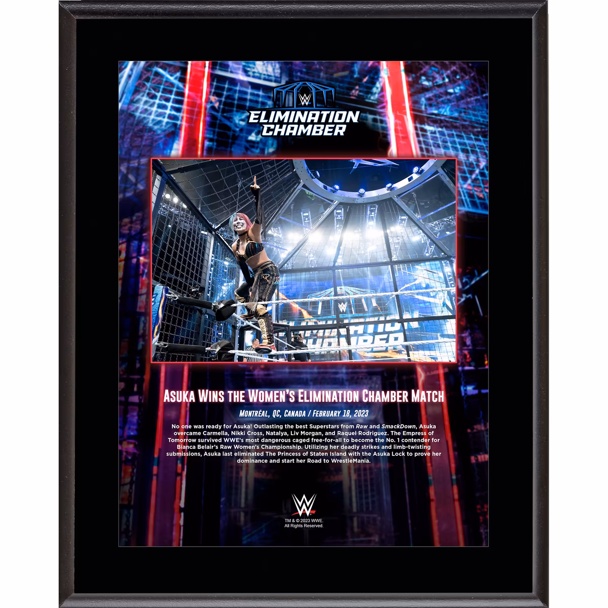 Asuka WWE 10.5" x 13" Elimination Chamber Sublimated Plaque 7 Asuka WWE 10.5" x 13" Elimination Chamber Sublimated Plaque