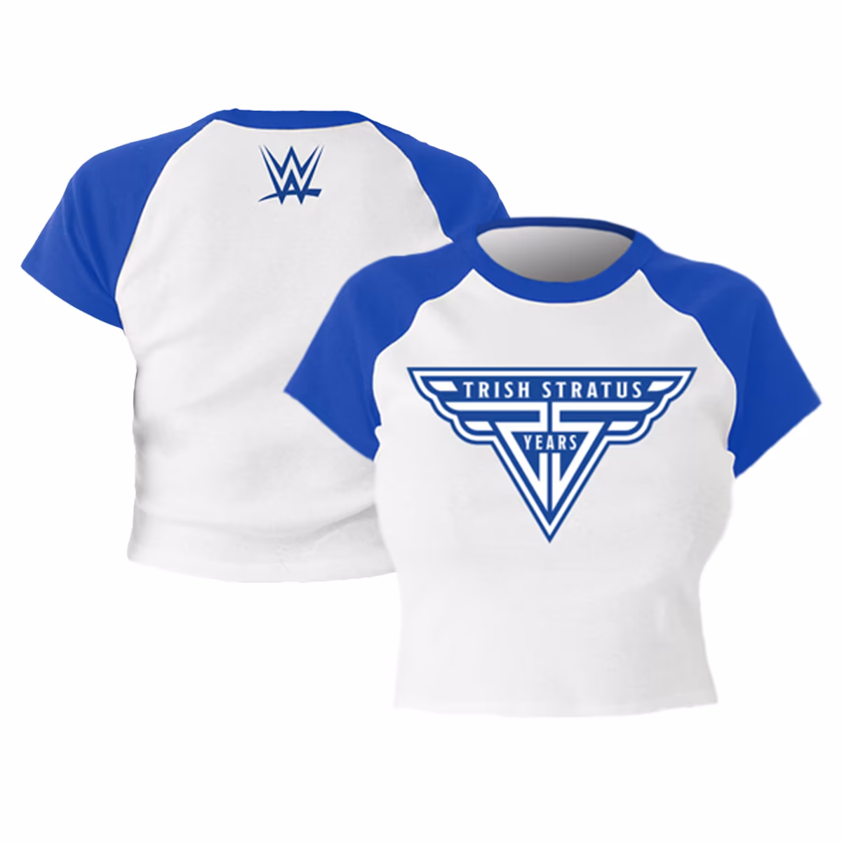 Women's White/Blue Trish Stratus 25 Years Cropped T-Shirt 2 Women's White/Blue Trish Stratus 25 Years Cropped T-Shirt