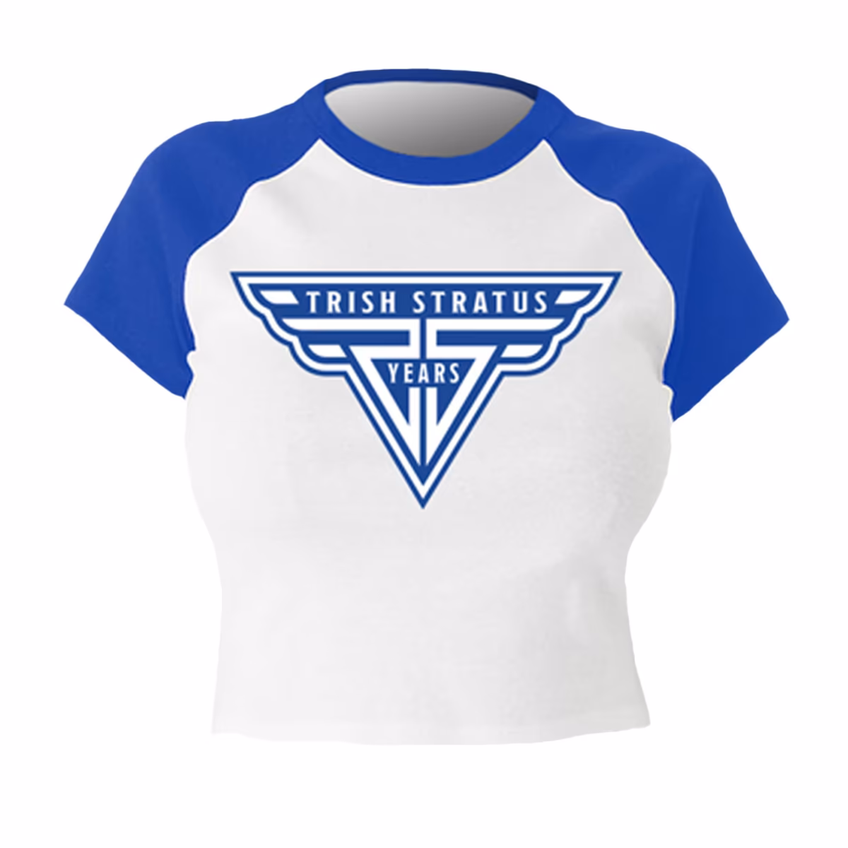 Women's White/Blue Trish Stratus 25 Years Cropped T-Shirt 3 Women's White/Blue Trish Stratus 25 Years Cropped T-Shirt