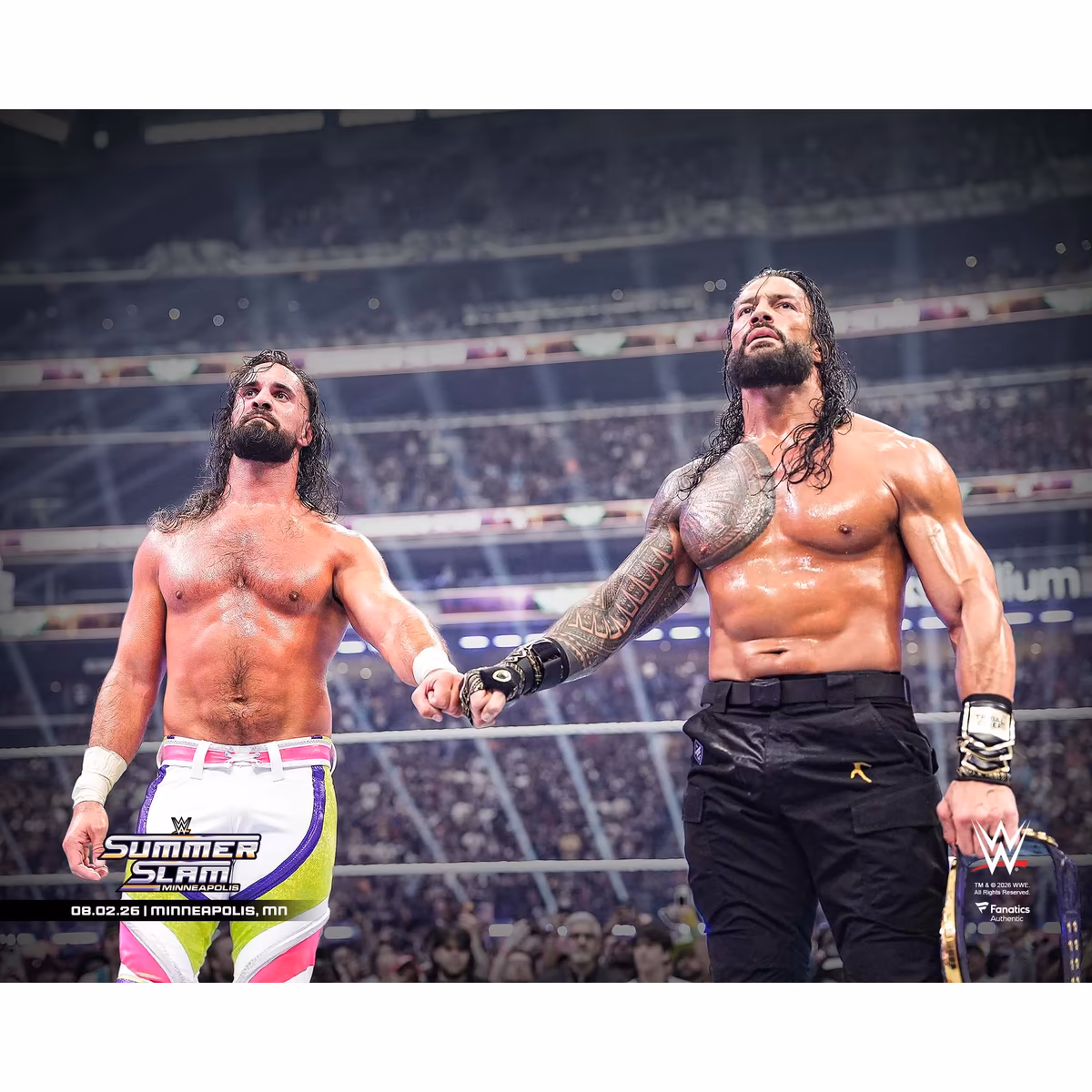 Roman Reigns & Seth Rollins WWE Unsigned SummerSlam 2026 Fist Bump Photograph