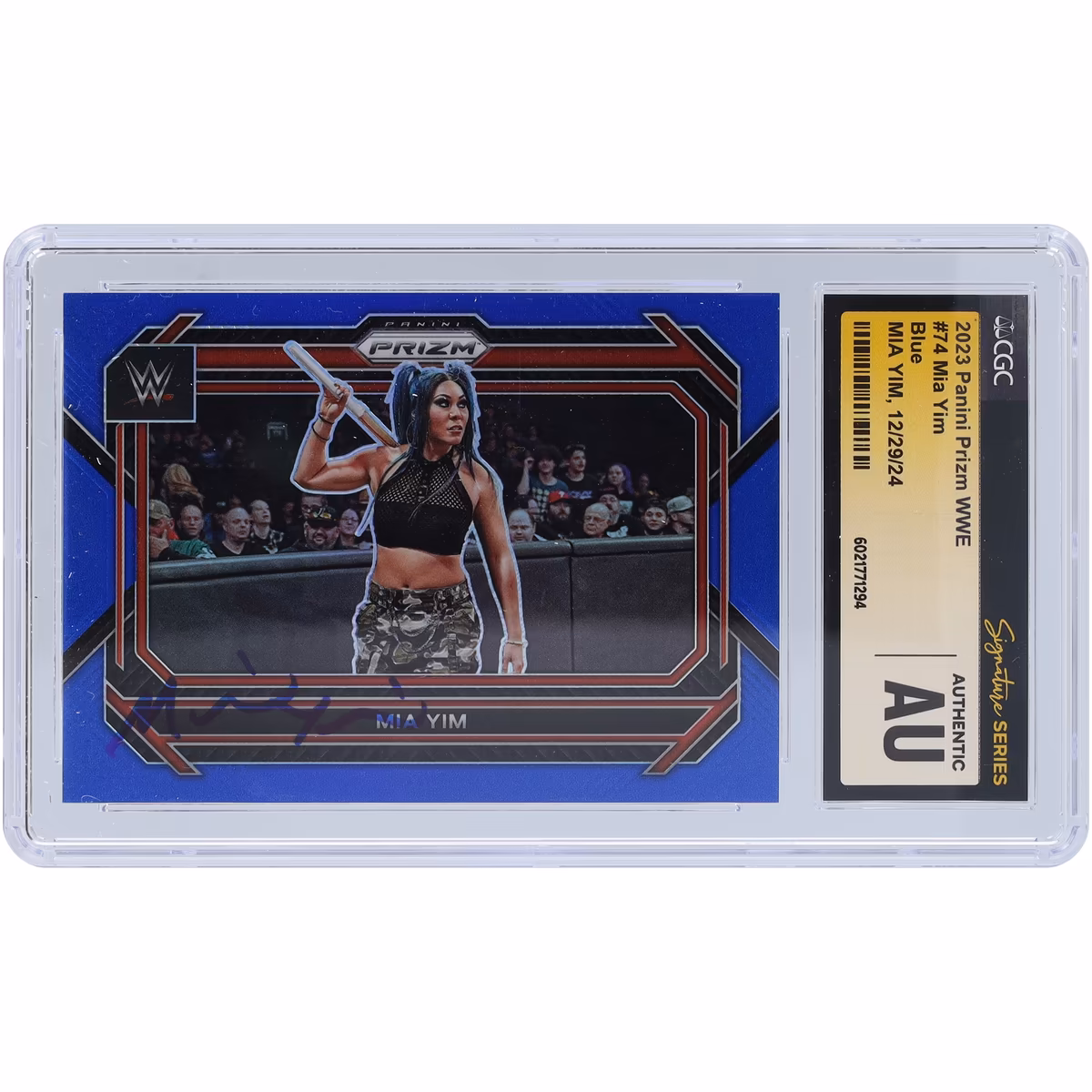 Mia Yim WWE Autographed 2023 Panini Prizm Blue Prizm #74 #/199 CGC Fanatics Witnessed Authenticated Card 4 Mia Yim WWE Autographed 2023 Panini Prizm Blue Prizm #74 #/199 CGC Fanatics Witnessed Authenticated Card
